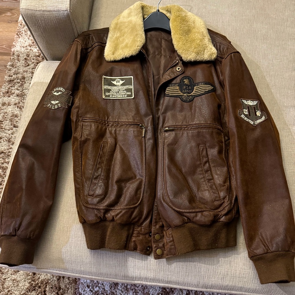 New Vintage Style Shearling Flying F-19 Army Leather Jacket Unisex